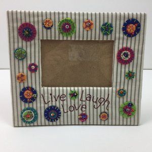 Live Laugh Love Embroidered Fabric Picture Frame Table Top Felt Floral Beaded